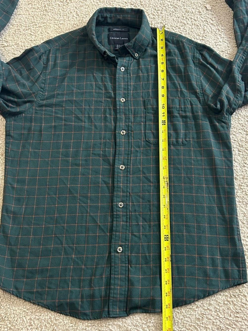 Christian Lacroix Shirt Mens XL Modern Fit Button Down Green Check Long Sleeve - Picture 7 of 7